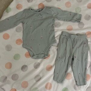 Carter's blue grey Ribbed Baby Bodysuit with floral Print